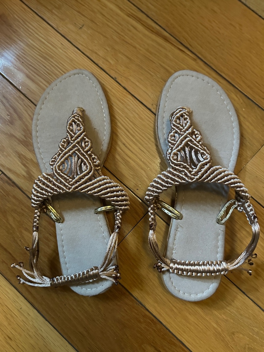 Braided Beaded Brand New - T-Strap Sandals in Beige size 36 / 6